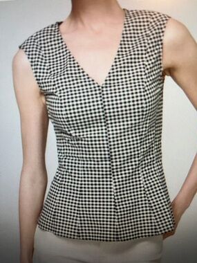 New! WHBM Gingham Peplum Shell Sleeveless Top White House Black Market Size 12